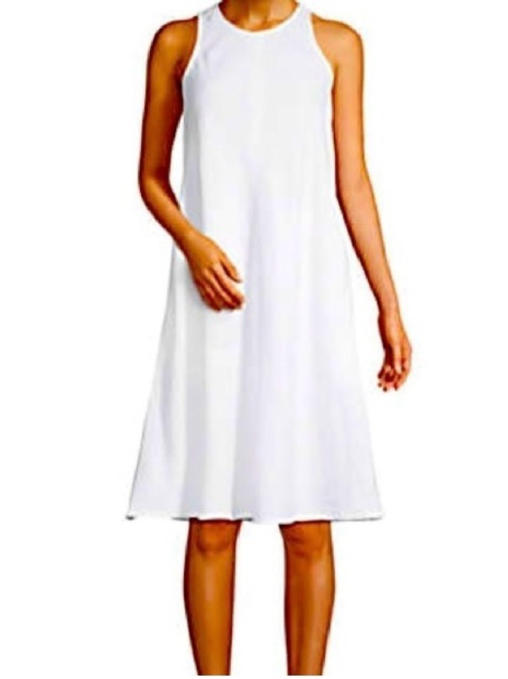 Land’s End linen swing dress side seam pockets Crisp California White M